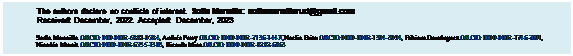 Text Box: The authors declare no conflicts of interest. Sofía Mansilla: sofiamansillarud@gmail.com
Received: December, 2022. Accepted: December, 2023

Sofía Mansilla ORCID 000-0002-5881-9284, Andrés Pouy ORCID 0000-0002-7136-144X,Noelia Brito ORCID 0000-0002-1394-3994, Fabiana Domínguez ORCID 0000-0002-1746-7091, Nicolás Muniz ORCID 0000-0002-6235-1303, Ricardo Misa ORCID 0000-0002-8282-6863
