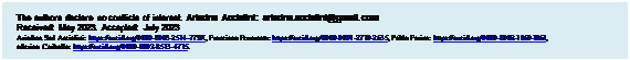 Text Box: The authors declare no conflicts of interest. Ariadna Accialini: ariadna.accialini@gmail.com
Received: May 2023. Accepted: July 2023
Ariadna Sol Accialini: https://orcid.org/0000-0003-2514-779X, Francisco Ferronato: https://orcid.org/0009-0001-2710-2635, Pablo Farina: https://orcid.org/0000-0002-1869-1861, ederico Carballo: https://orcid.org/0000-0002-8513-4715.

